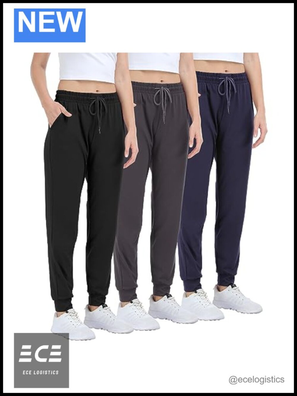 Women's 3-Pack Joggers with Pockets, 92% Polyester 8% Spandex Sweatpants for